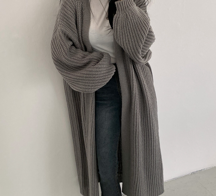 Miniatyrbild: Casual Long Knitted Cardigan Loose Sweater Coat Solid Oversized Jumper