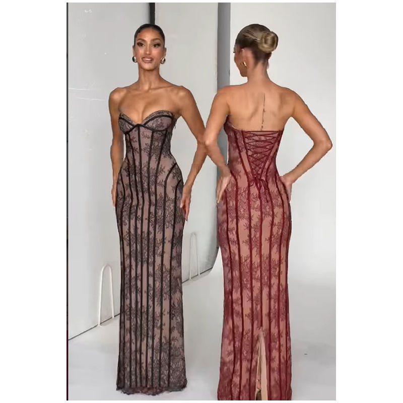 Thumbnail: Backless Off-shoulder Waist Cinching Slim Maxi dress