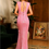 Thumbnail: Deep V-Neck Open Back Pink Reflective Elastic Sequin DRESS