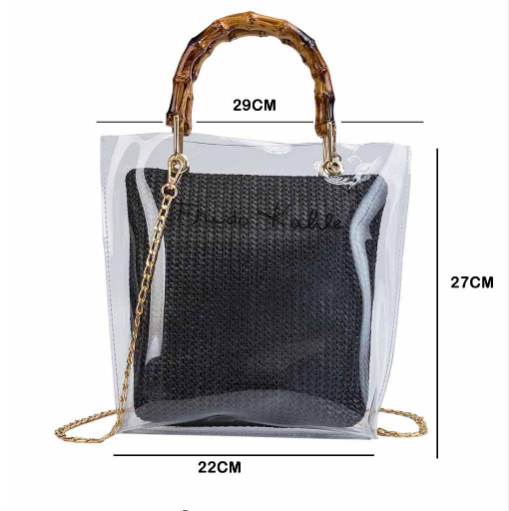 תמונה ממוזערת: Transparent PVC Shoulder Bag Hand Woven Straw Handbag