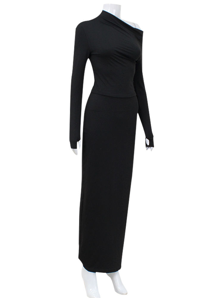 Miniatura: Full Sleeve With Gloves Skew Collar Suit Sets Elegant 2 pieces (Tops+Skirts)