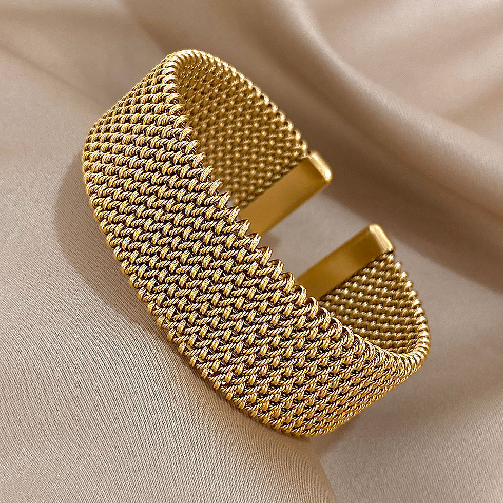 الصورة المصغرة: Vintage Weave Golden Cuff Bracelets for Women Elegant Trendy Stainless Steel Chu