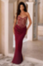 Thumbnail: Lace Corset Satin Mermaid Maxi Dress 