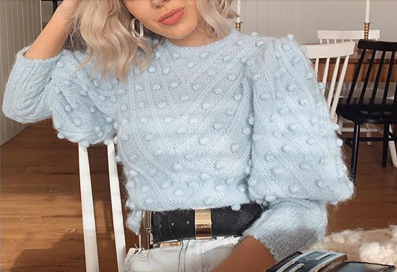 Thumbnail: Vintage Puff Sleeve Knitted Sweater Women Elegant Oversize Pullover
