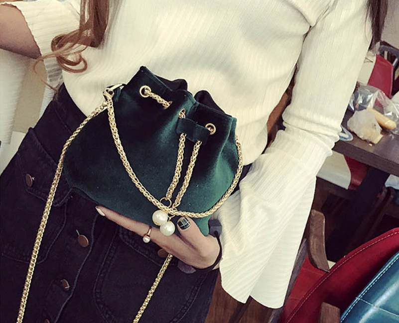 Миниатюра: 2 Sizes Velour Pearl Chain Shoulder Bags Women Mini Handbags