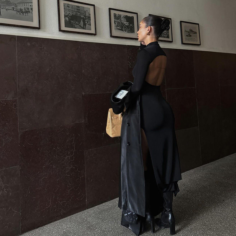 Miniatura: Black Backless Slim Long Dress For Women 
