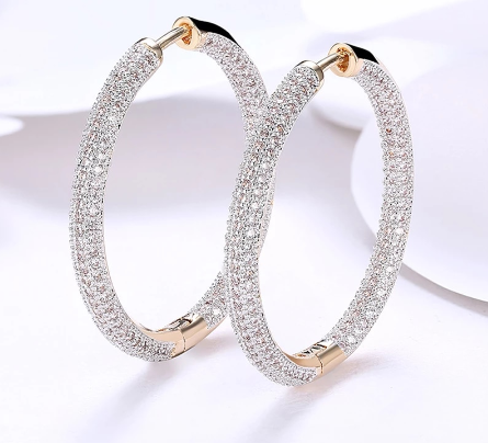 925 Silver 34mm 18K Gold Circle Hoop Earrings