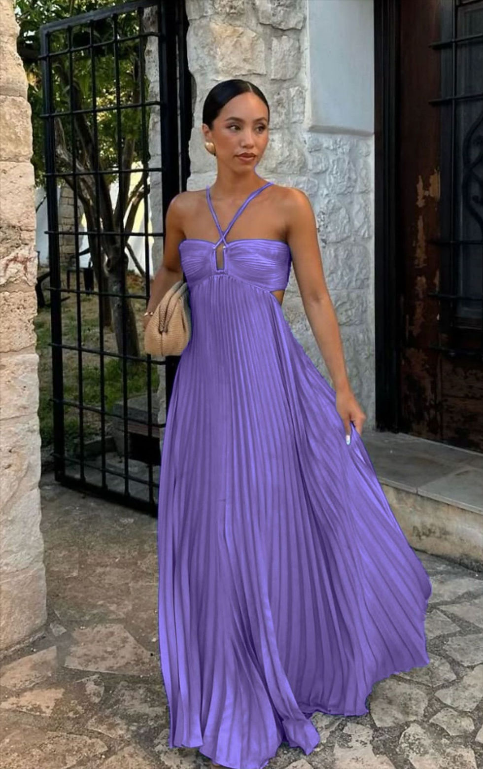 Miniatyrbild: Summer Halter Pleated Long Dress 