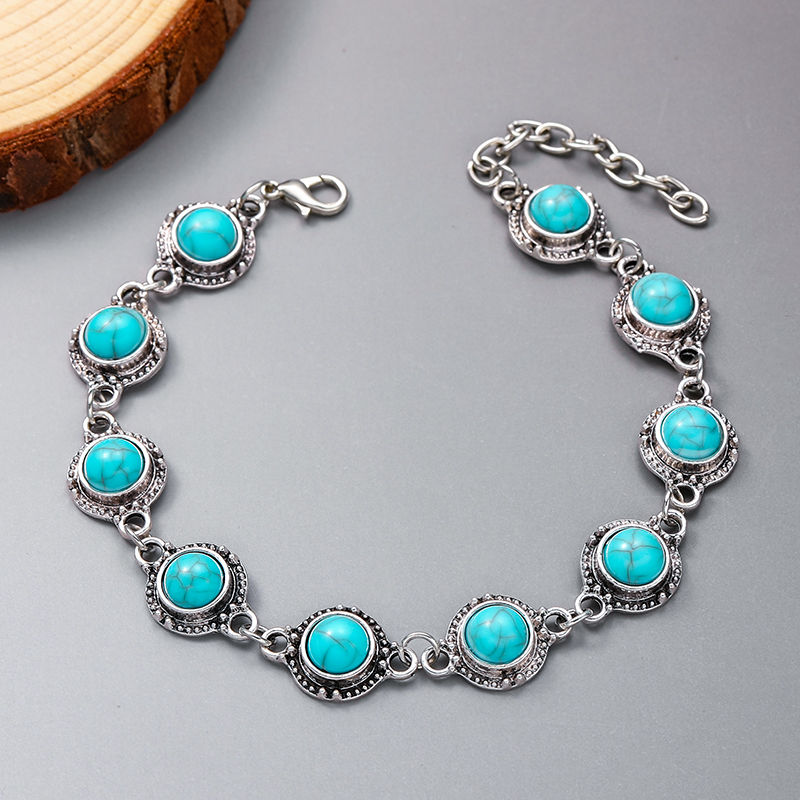 Retro Ethnic Style Feet Chain Alloy Imitation Turquoise Feet Decoration