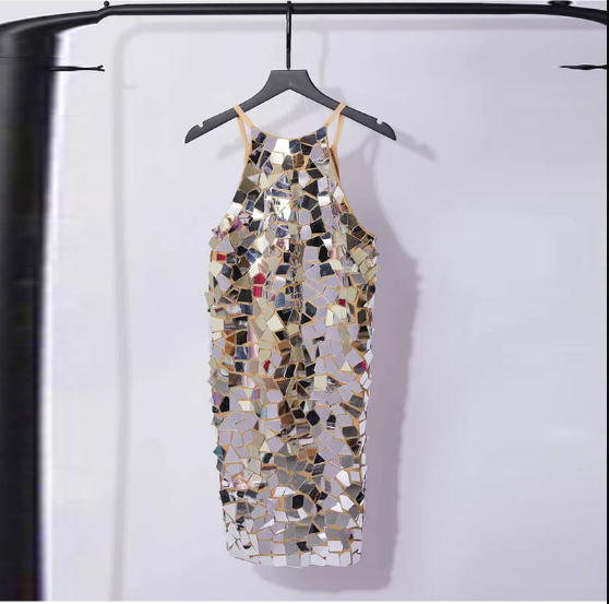 Thumbnail: Metallic Sequin Halter Dress