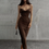 Thumbnail: Women Spaghetti Strap Satin Long Dress