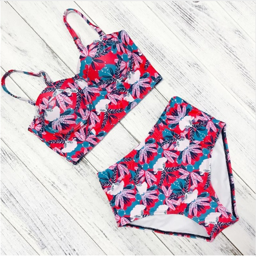Миниатюра: Floral Print High Waist Swimsuit 2019 Bikini Push Up