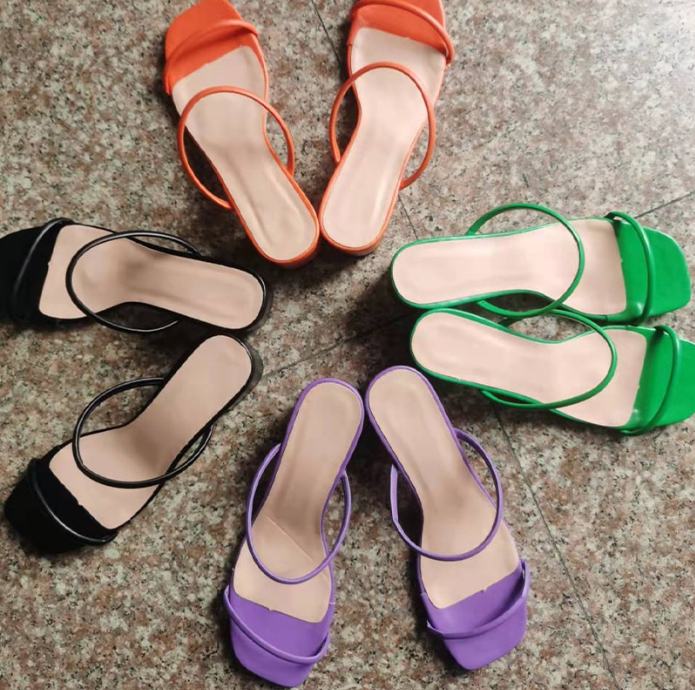 Miniatura: Pu Leather Square Toe Concise Slip On Sandals