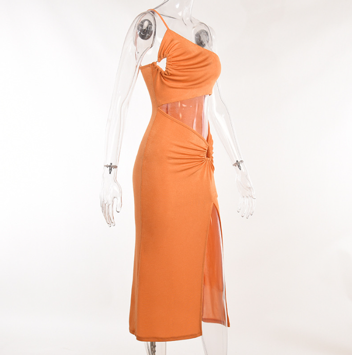 Миниатюра: Orange One Shoulder Slim Summer Dress
