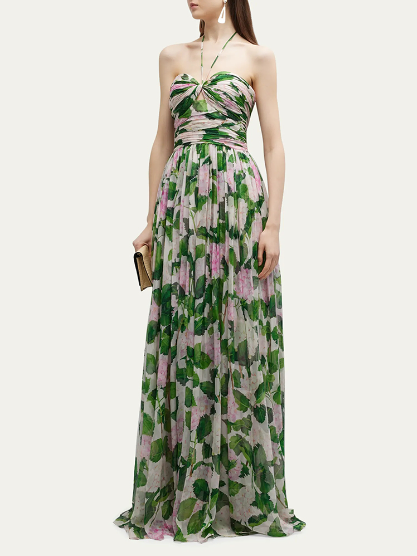 Miniatyrbild: Casual Long Dress For Women Halter Patchwork floral Print Slim dress