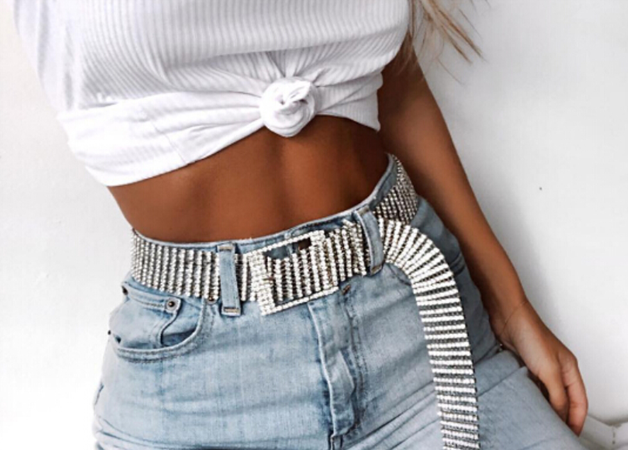 Miniatura: Women 10 Rows Full Rhinestone Shiny Waistband Casual Party Dress Belt Chain