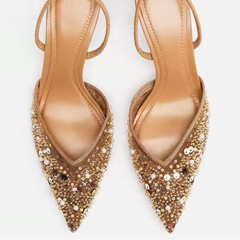 Миниатюра: Bling String Bead Mesh High Heels Pointy Toe Breathable Heeled Sandals 