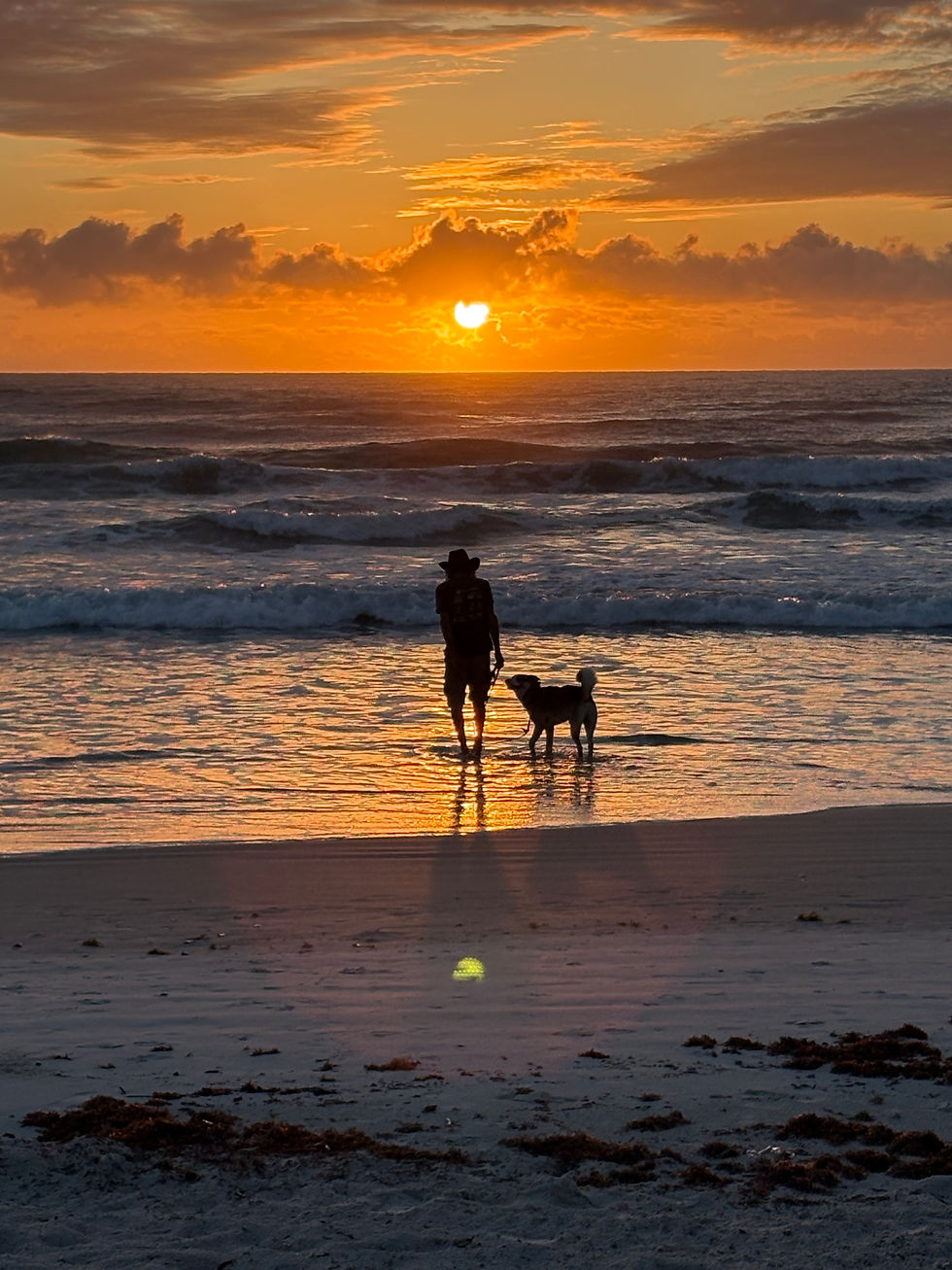 Florida Sunrise with a Man and His Dog