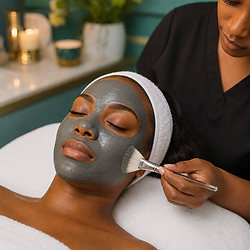 Black woman getting mask for facial at Me Time Atl in Snellville Ga