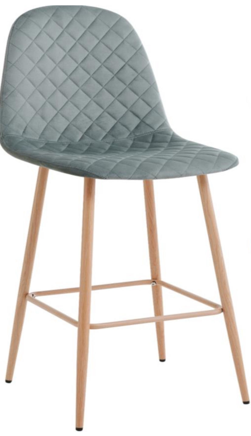 Taburete Alto Fijo "BELIA" Tapizado Velvet Gris Claro