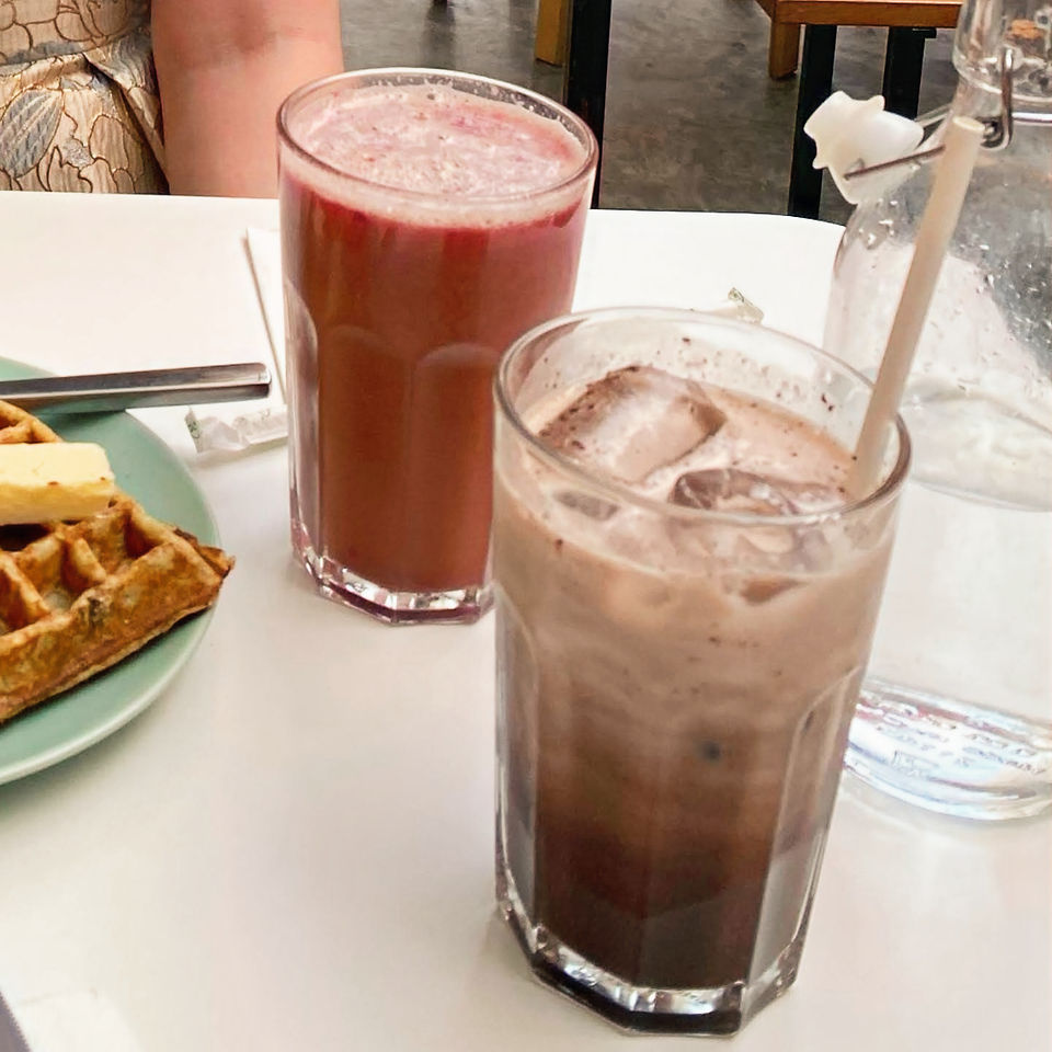 Fresh juice and iced coffee at TIANN'S