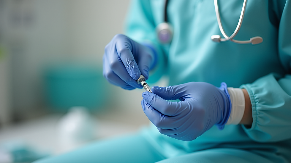 Close-up view of a pediatric nurse preparing a vaccine syringe