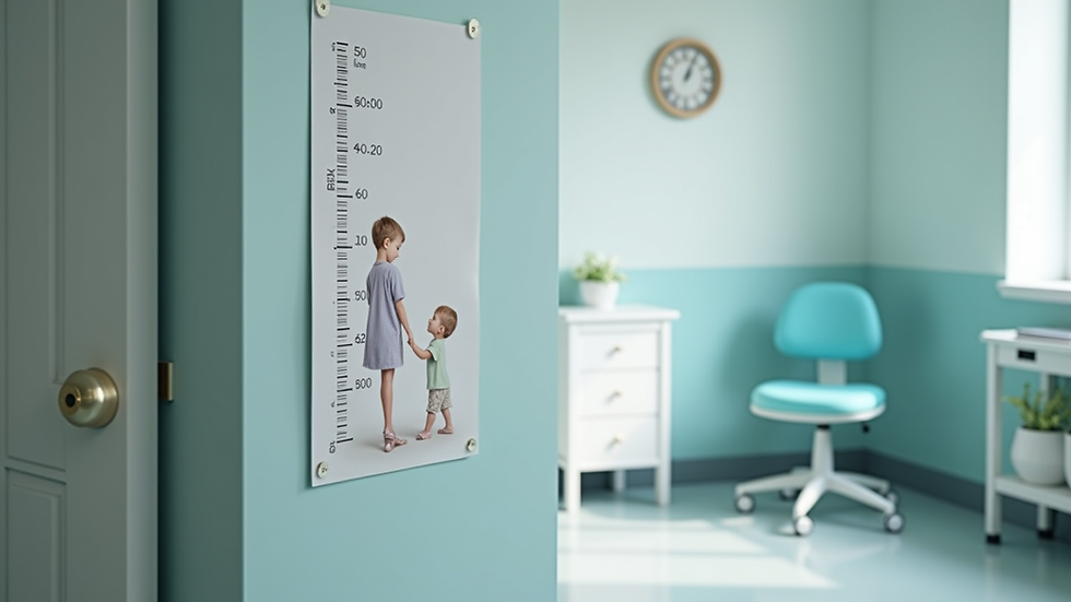 Eye-level view of pediatrician’s office with child’s growth chart on the wall
