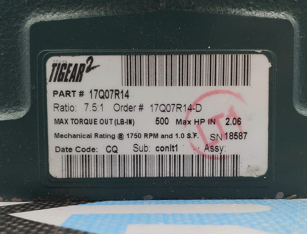 Thumbnail: Dodge Tigear 2 17Q07R14 Right Angle Worm Gear Reducer 7.5:1 Ratio 1750RPM