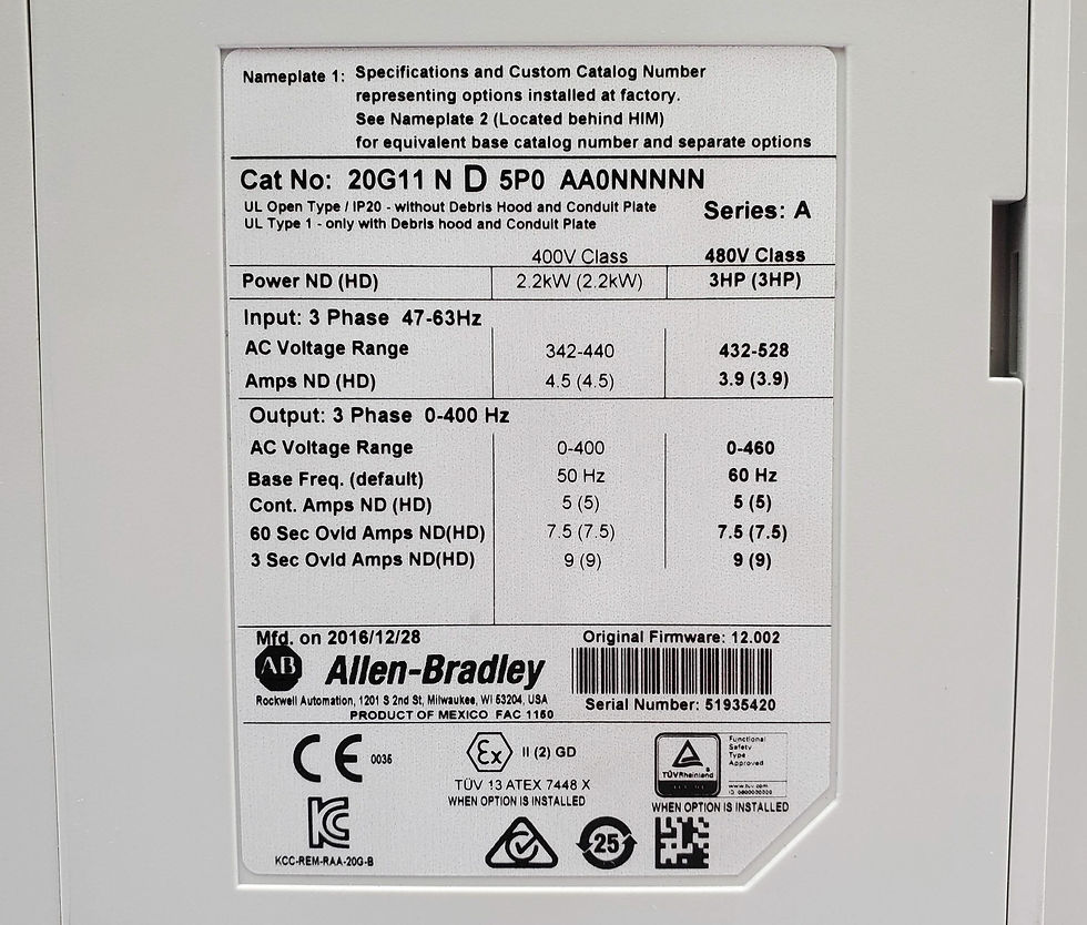 Thumbnail: Allen Bradley 20G11ND5P0AA0NNNNN PowerFlex 755 AC Drive 3Ph 480V 3HP 5A