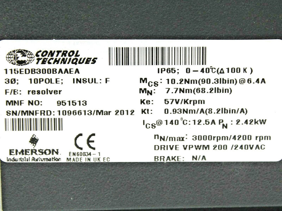 Thumbnail: Emerson 115EDB300BAAEA Unimotor hd Servo Motor 2.42kW 240VAC 4200RPM