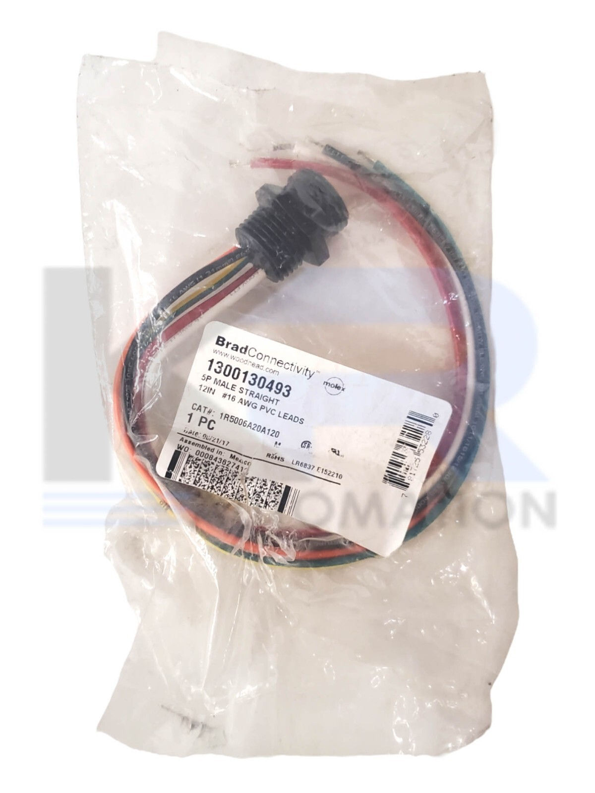 NEW Brad Connectivity 1300130493 5-Pin Male Straight Connector Cable 12"