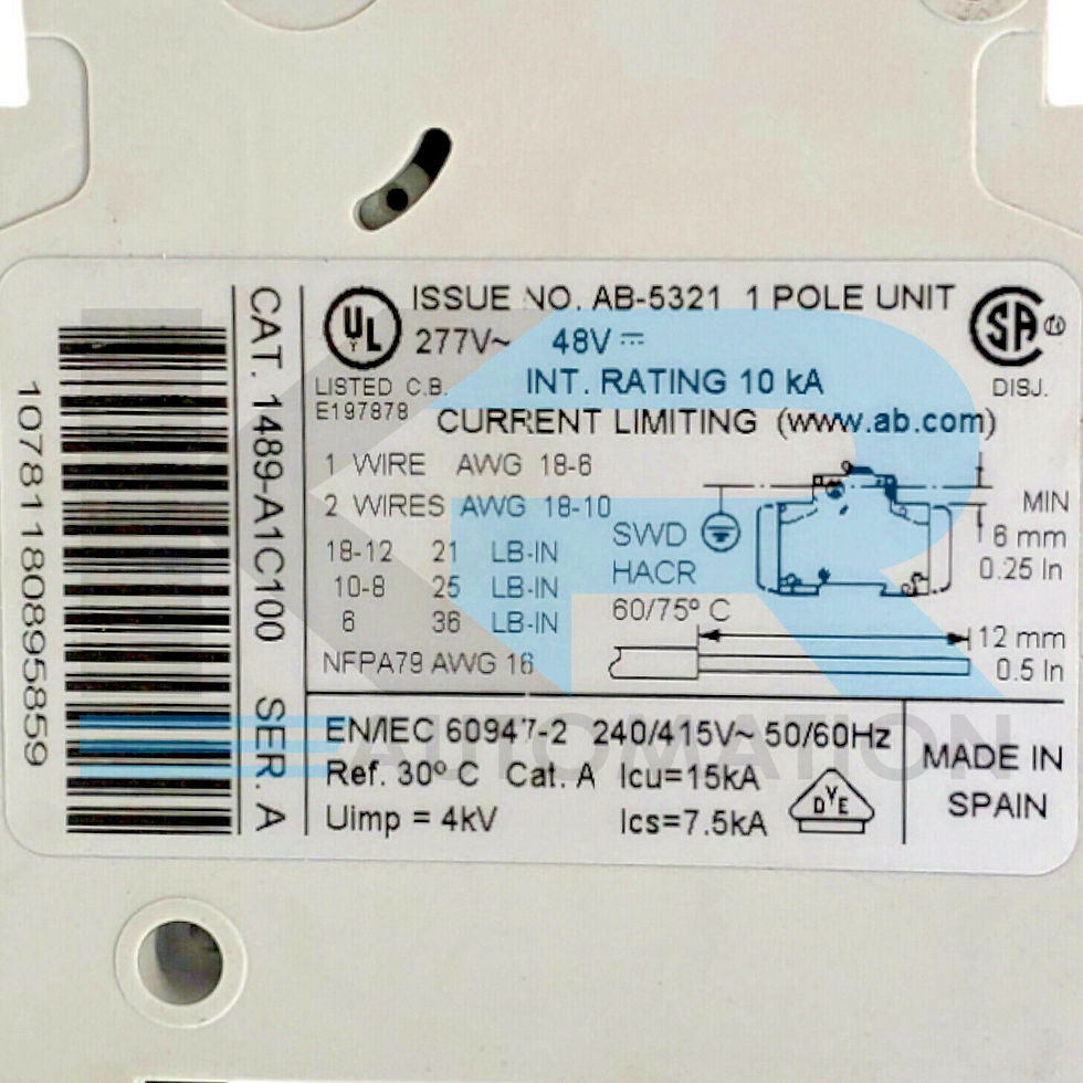 Thumbnail: *LOT OF 2* Allen Bradley 1489-A1C100 /A Circuit Breaker 1 Pole 10A 277VAC 48VDC