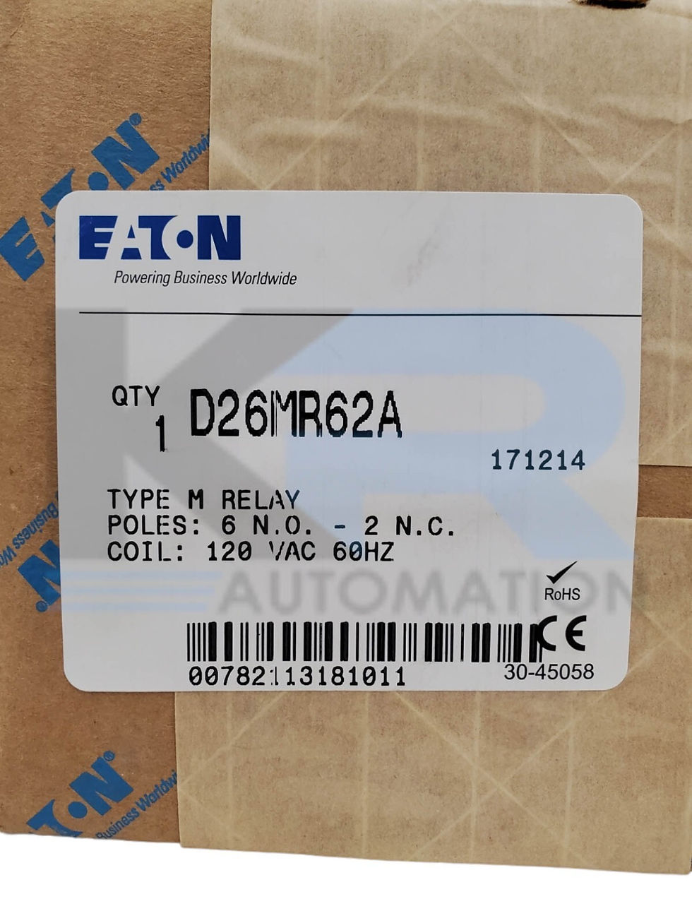 Thumbnail: NEW SEALED Eaton D26-MR62A Type M Industrial Control Relay 120VAC 60HZ 6NO/2NC