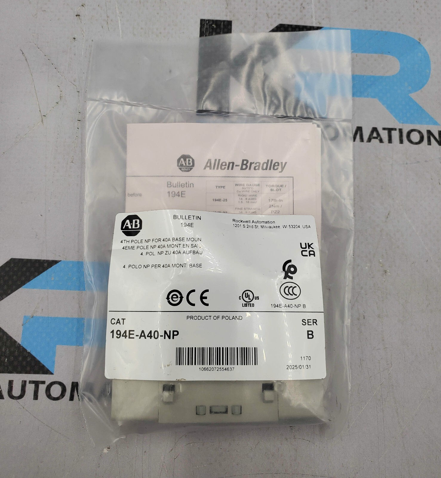 *Lot Of 2* Allen Bradley 194E-A40-NP Bulletin 194E Circuit Breaker 40A