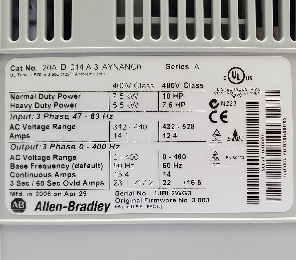 Thumbnail: Allen Bradley 20AD014A3AYNANC0 PowerFlex 70 Frequency Drive 3Ph 480V 10HP 12.4A
