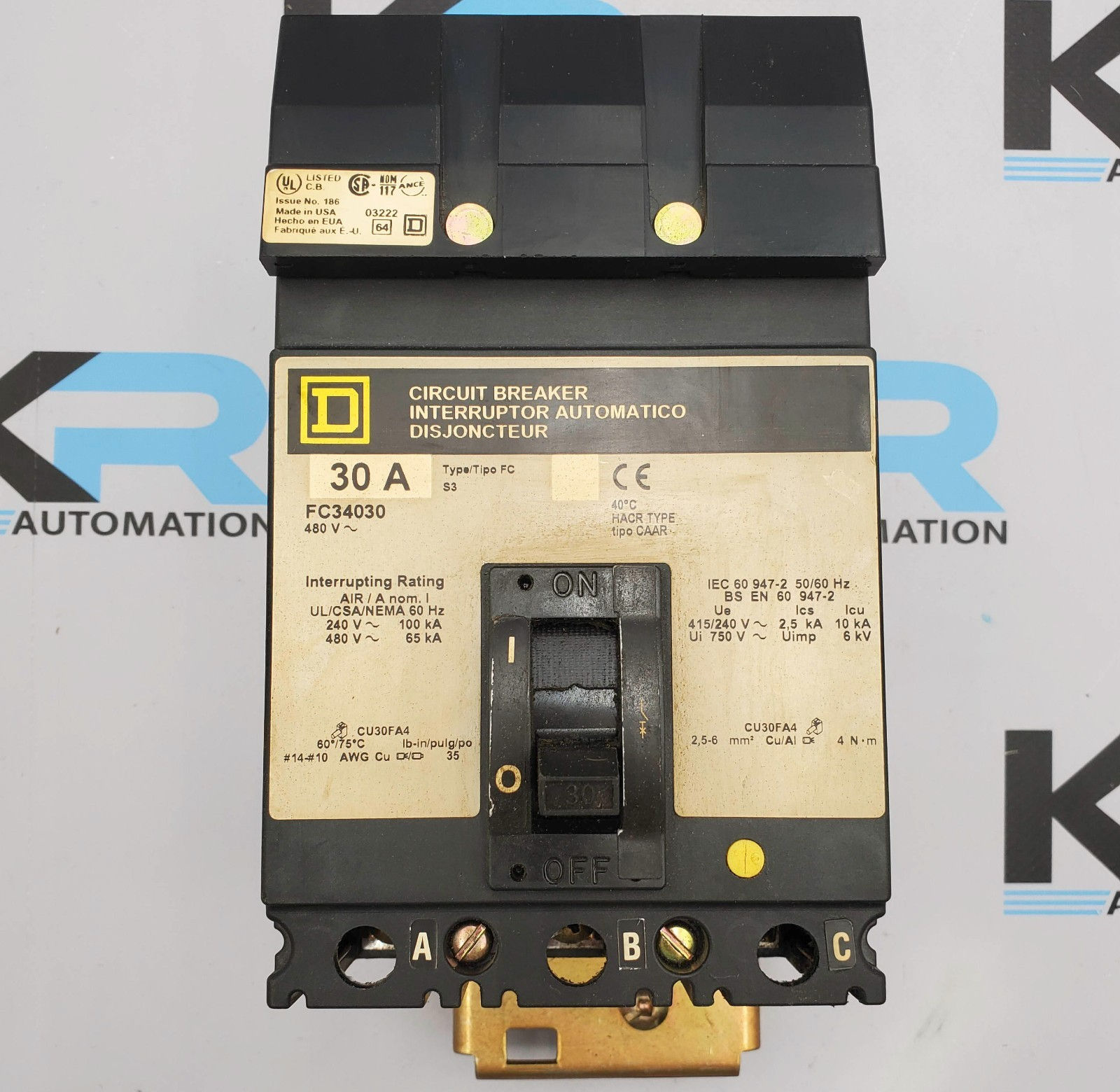 Square D FC34030 Circuit Breaker 3P 480V 30A