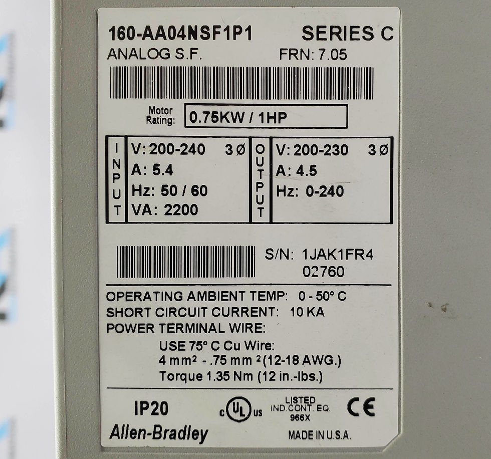 Thumbnail: Allen Bradley 160-AA04NSF1P1 Bulletin 160 AC Drive 3Ph 240V .75kW/1HP 4.5A
