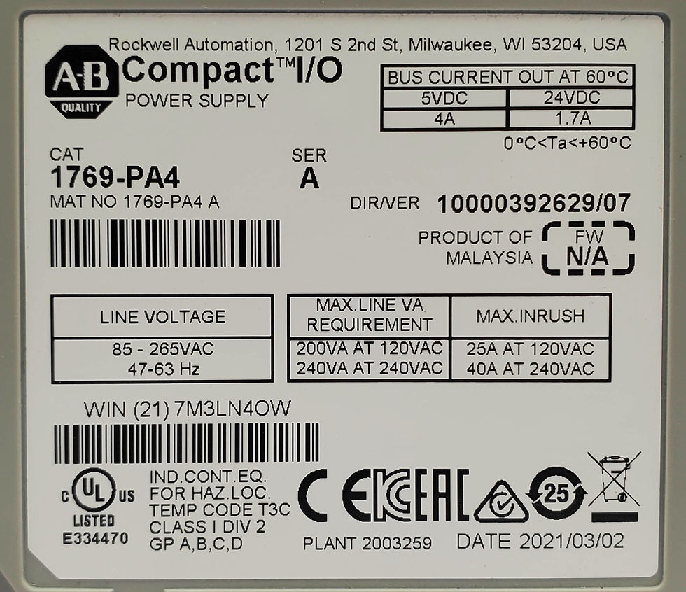 Thumbnail: Allen Bradley 1769-PA4 Compact I/O Power Supply 240VAC 4A