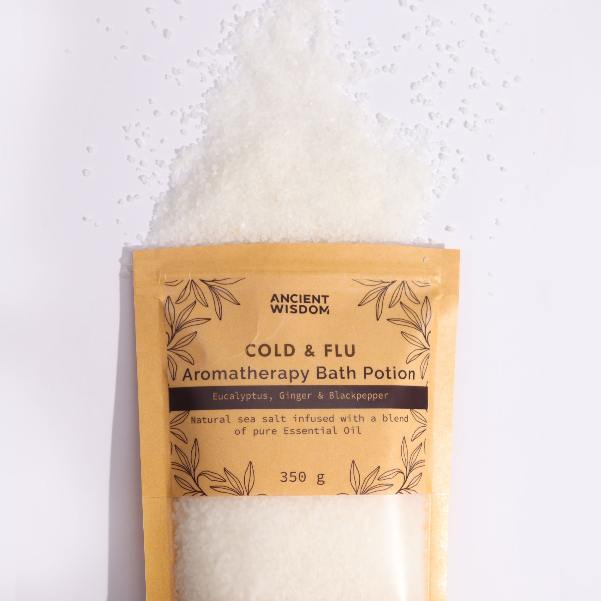 Bath salt with calming essential oils, packaged in a kraft bag for a relaxing and spa-like experience