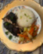 Jerk chicken with white rice and veggies