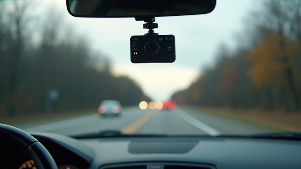 High angle view of a dash cam mounted on a windshield