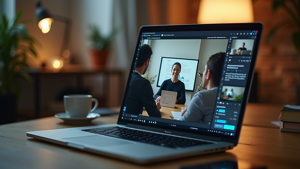 Eye-level view of a laptop screen showing a virtual workshop session