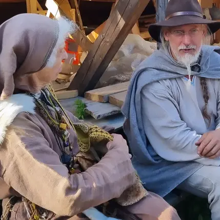 Viking thrall in authentic costume.