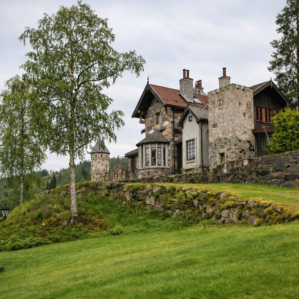 Historisk steinhus med tårn i Eggedal