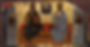 Old icaon painting of two men sitting on a sofa. The painting is named the new testament trinity.