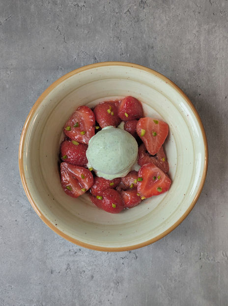 Hot Strawberries with Sage Ice Cream