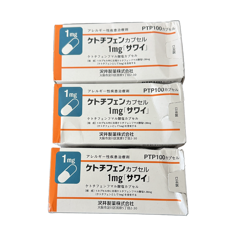 Ketotifen Capsules “Sawai”, 100 capsules per box, set of 3 boxes, outer box damaged.