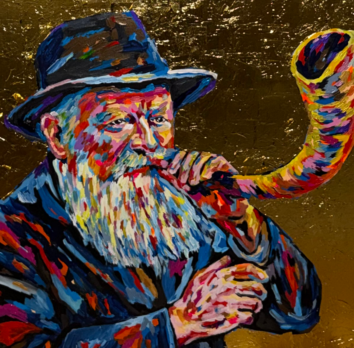 Lubavicher Rebbe Blowing Shofar Print on Canvas