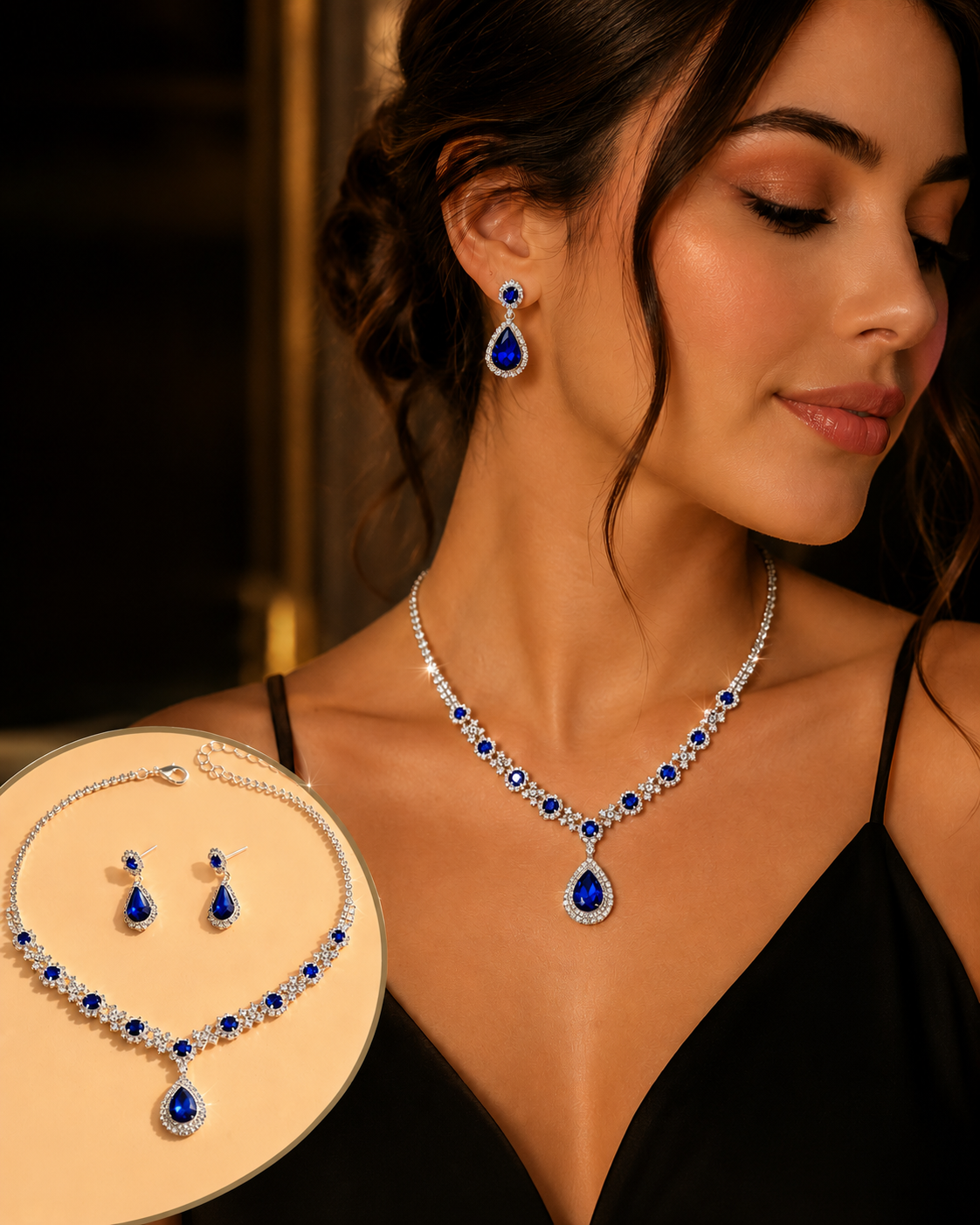 3 pieces of women's crystal droplet necklace with earrings set for wedding eveni
