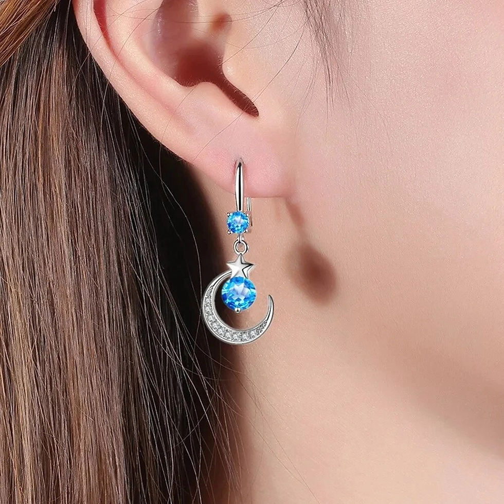 Thumbnail: Female Fashion Star Moon Earrings 925 Sterling Silver White Sapphire Pink Blue W